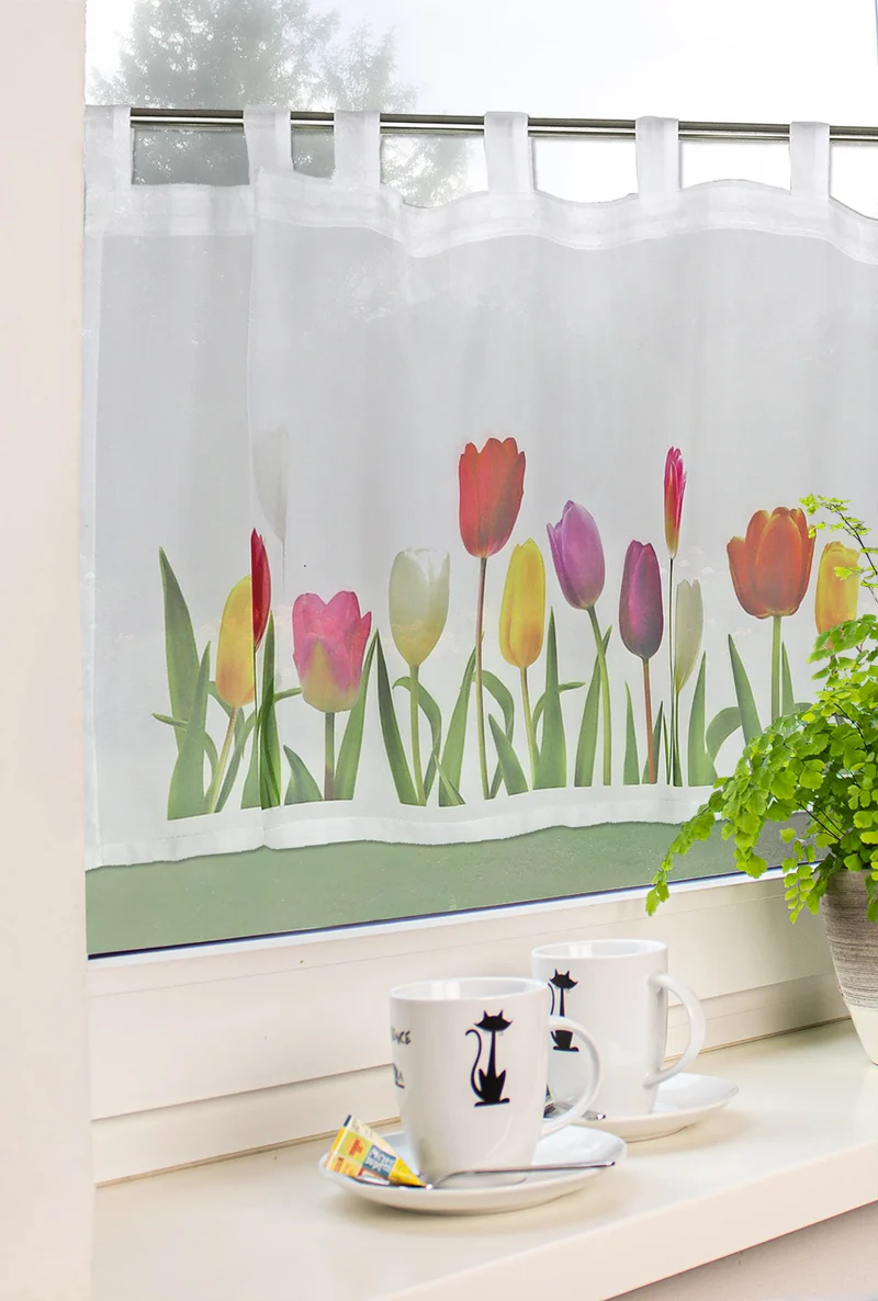 Scheibengardine Schlaufen Panneaux HxB 50x140cm Tulpen 4071