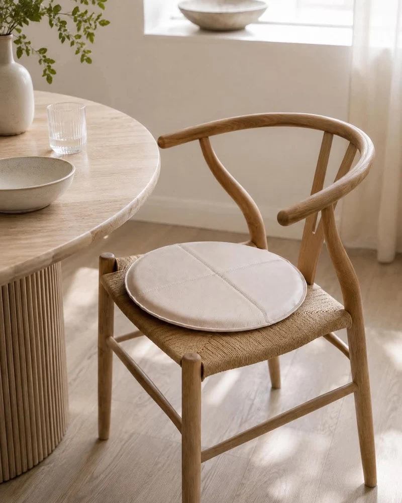 Kissen aus Leder - Beige Dia 38cm