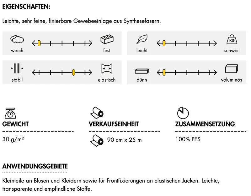 Gewebeeinlage Vlieseline ® G 785 schwarz - elastisch