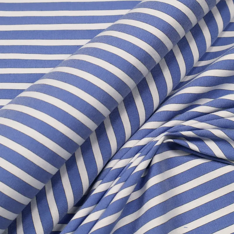 No. 1410 Baumwoll-Poplin Stretch blau | weiß gestreift