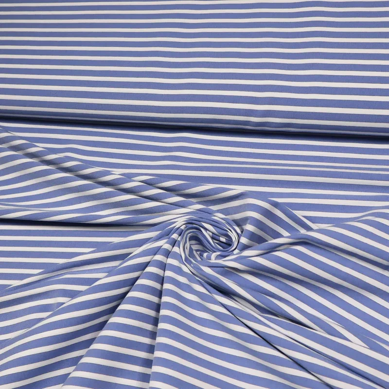 No. 1410 Baumwoll-Poplin Stretch blau | weiß gestreift