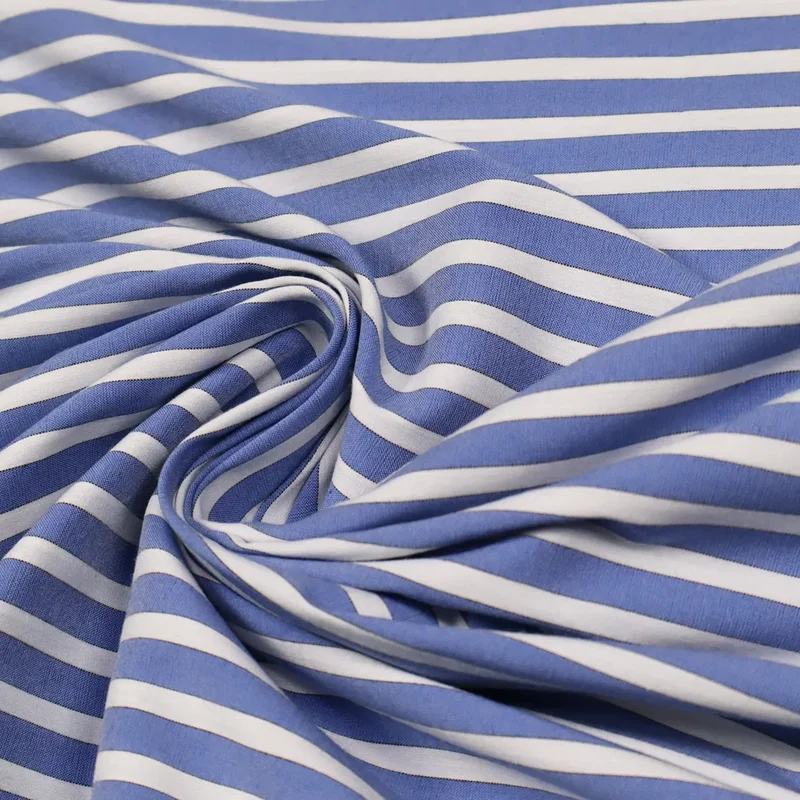 No. 1410 Baumwoll-Poplin Stretch blau | weiß gestreift