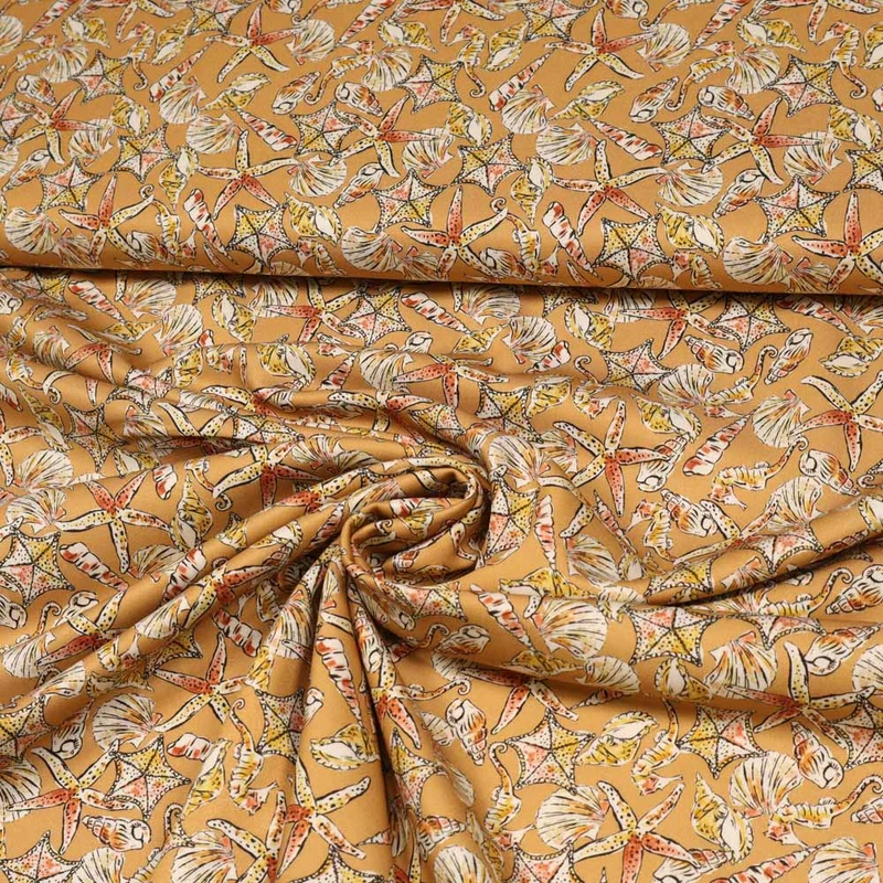 No. 1774 Viskose Twill Muscheln & Seesterne