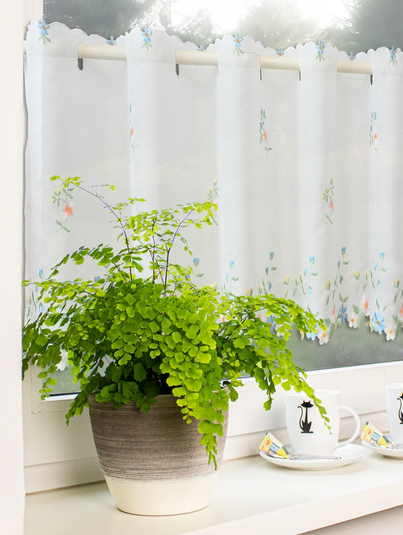 Scheibengardine bestickt mit Blumen HxB 48x140cm 2483