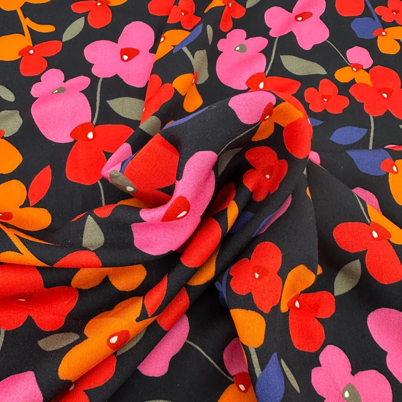 No. 1610 Viskose Druck Blumen orange pink