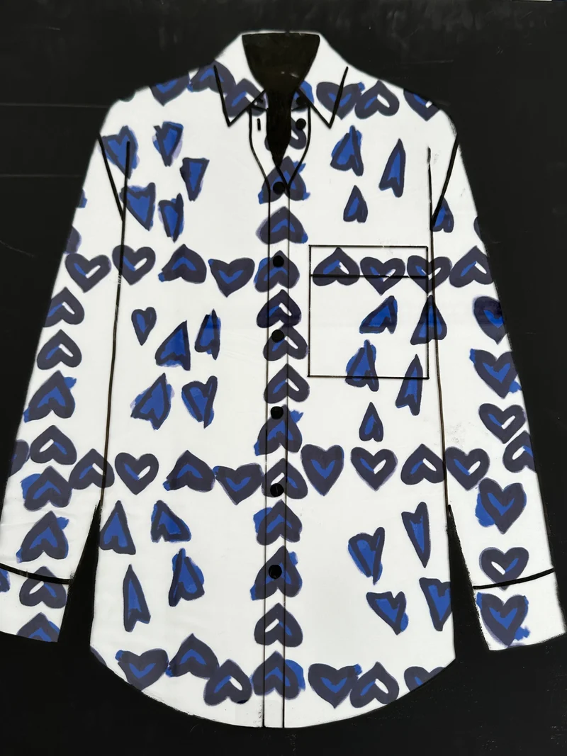 No. 1606 Viskose Druck blaue Herzchen mit Borte