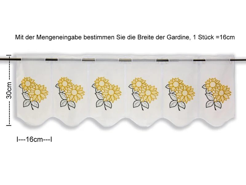 nach Maß Scheibengardine bestickt Sonnenblume Höhe 30/45/60cm Bistrogardine