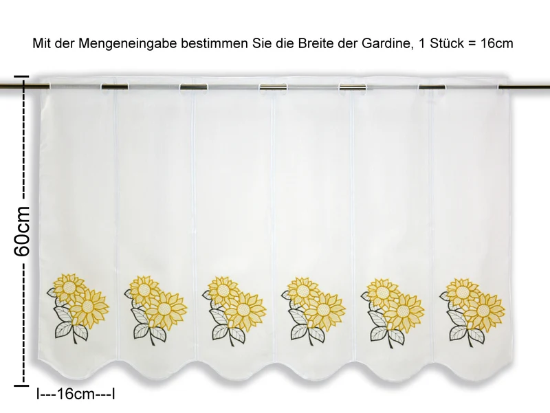 nach Maß Scheibengardine bestickt Sonnenblume Höhe 30/45/60cm Bistrogardine