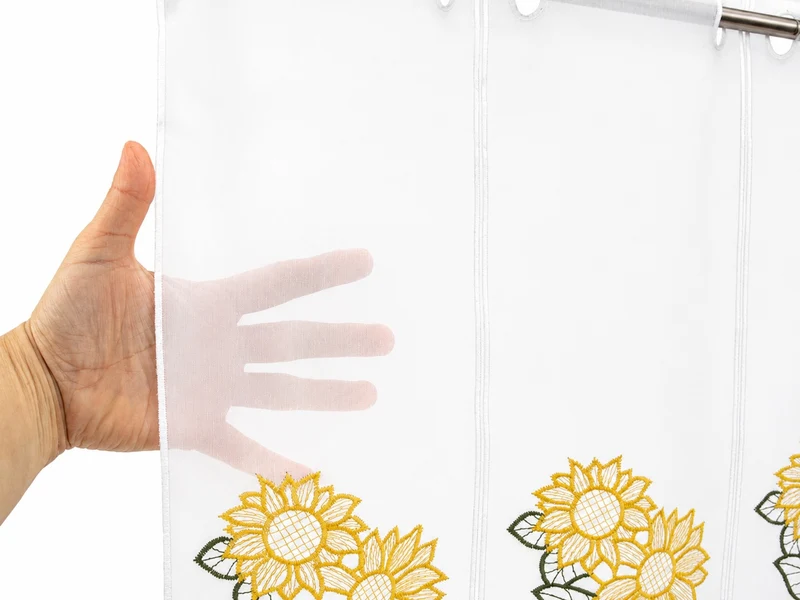 nach Maß Scheibengardine bestickt Sonnenblume Höhe 30/45/60cm Bistrogardine