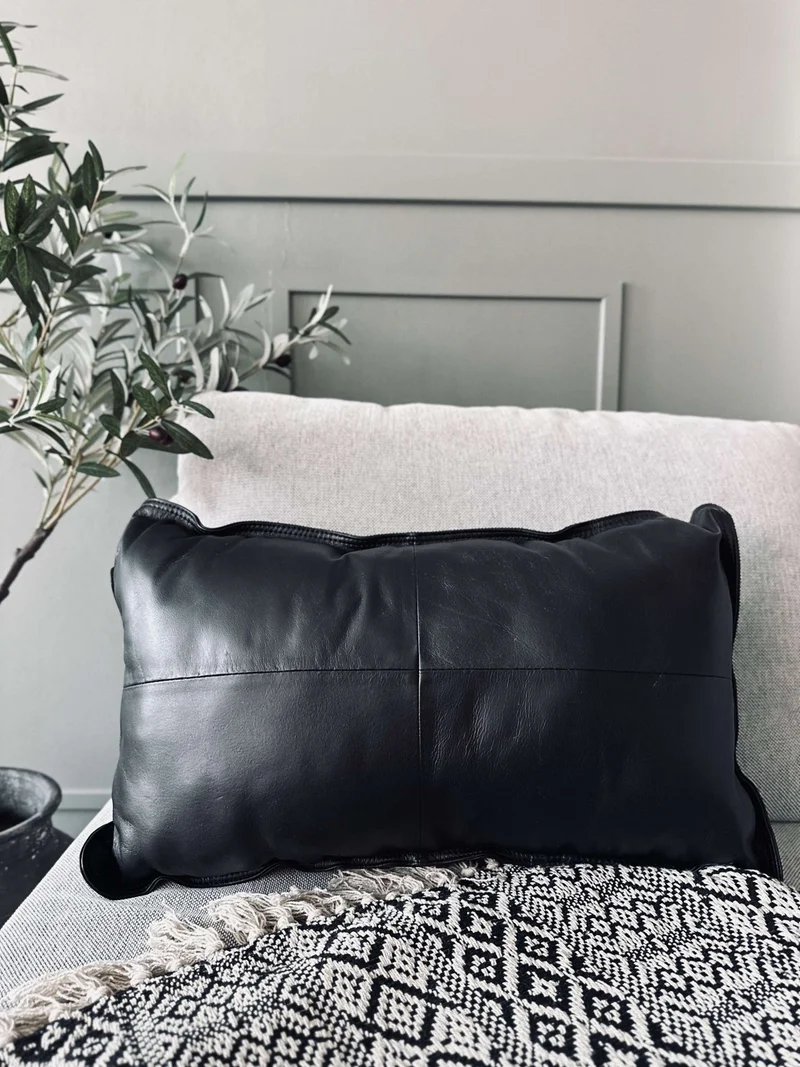 Kissen Schwarz Leder 35x60 cm
