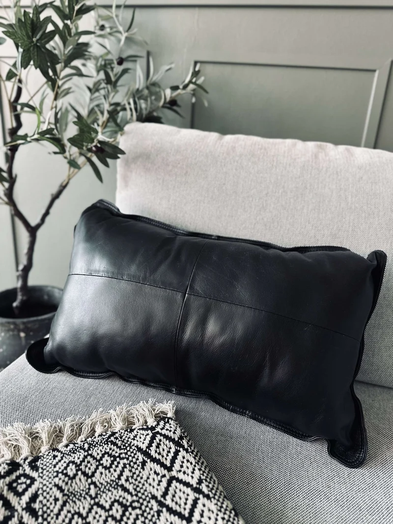 Kissen Schwarz Leder 35x60 cm