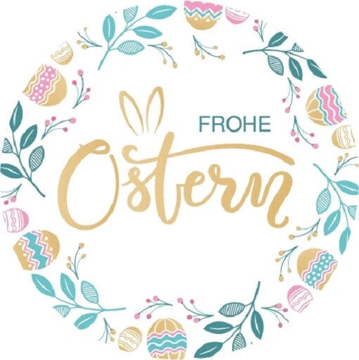 48x hochwertige Etiketten "Frohe Ostern" Kranz rund hohe Klebekraft 4cm Aufkleber