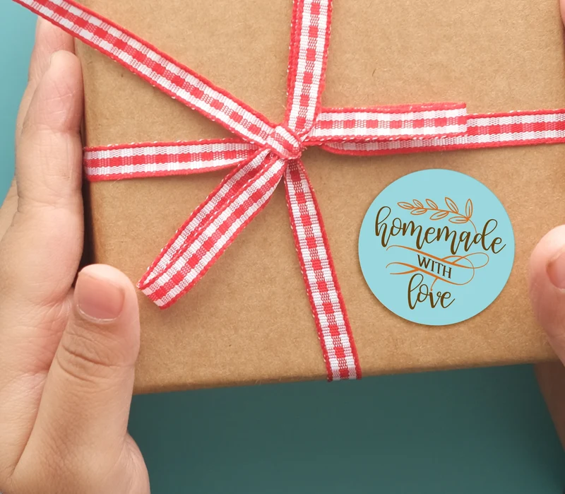 48x hochwertige Etiketten "homemade WITH love" rund hohe Klebekraft 4cm Aufkleber