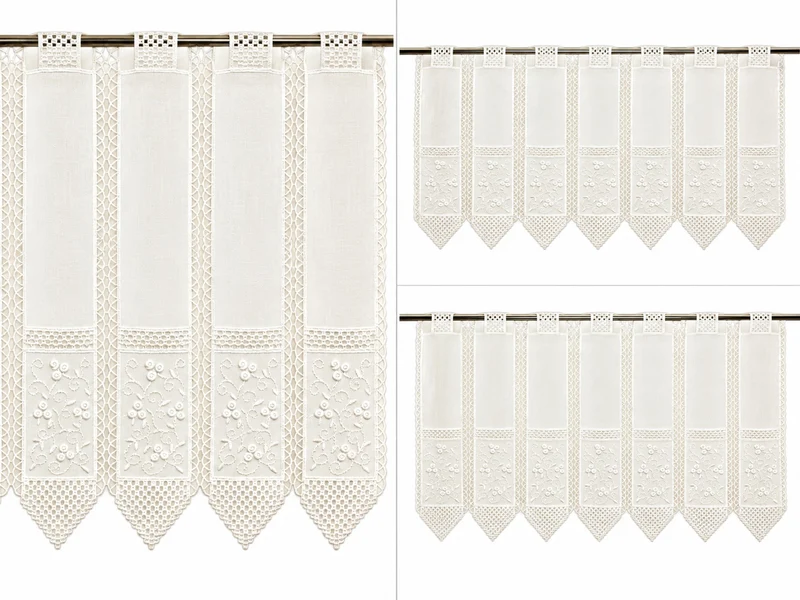 nach Maß Scheibengardine bestickt weiß Ranke Höhe 23/45/60cm Bistro Hardanger