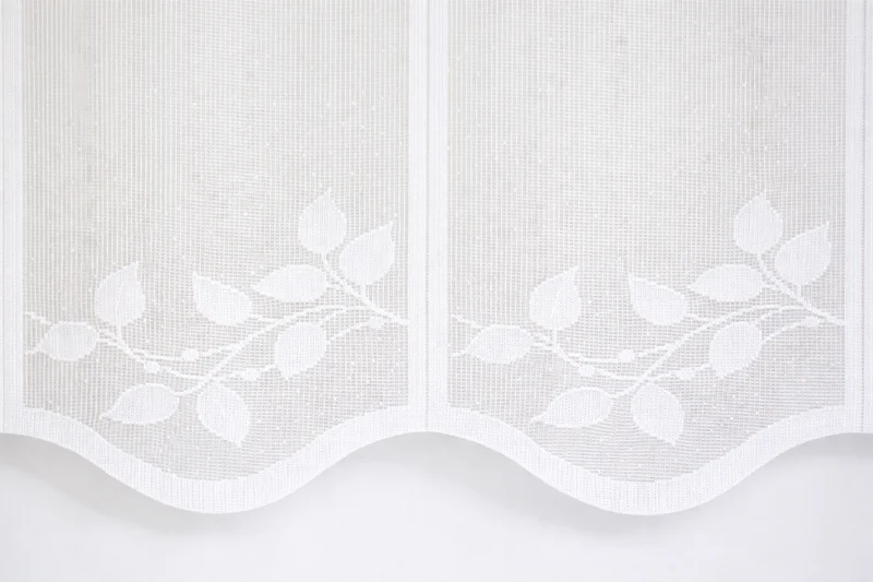 Nach Maß Scheibengardine Jacquard weiß Blätter in 4 versch. Höhen