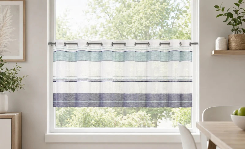 Design Ösenpanneaux Streifen blau Scheibengardine 4059-01