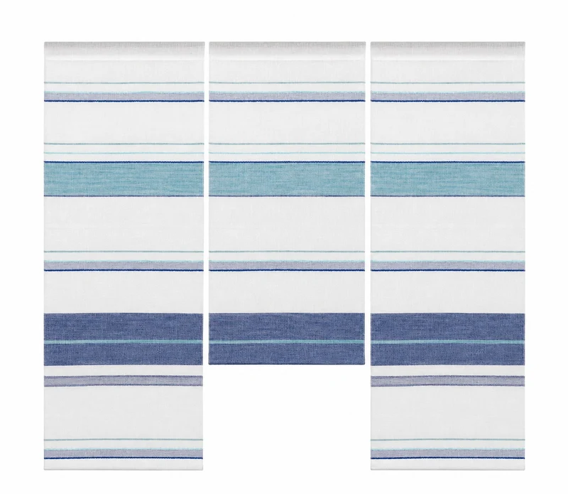 Design Mini Flächenvorhang Set blau Leinen Webstreifen Scheibengardine