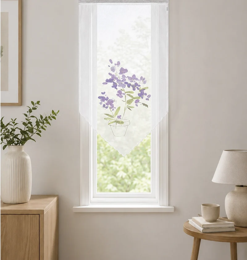 Design Kuvert weiß Blume lila BxH 60x90cm Scheibengardine 4052