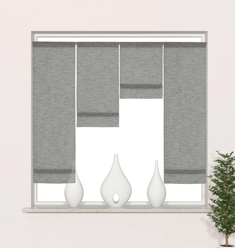 Design Mini Flächenvorhang Set grau kariert Scheibengardine 4050-04