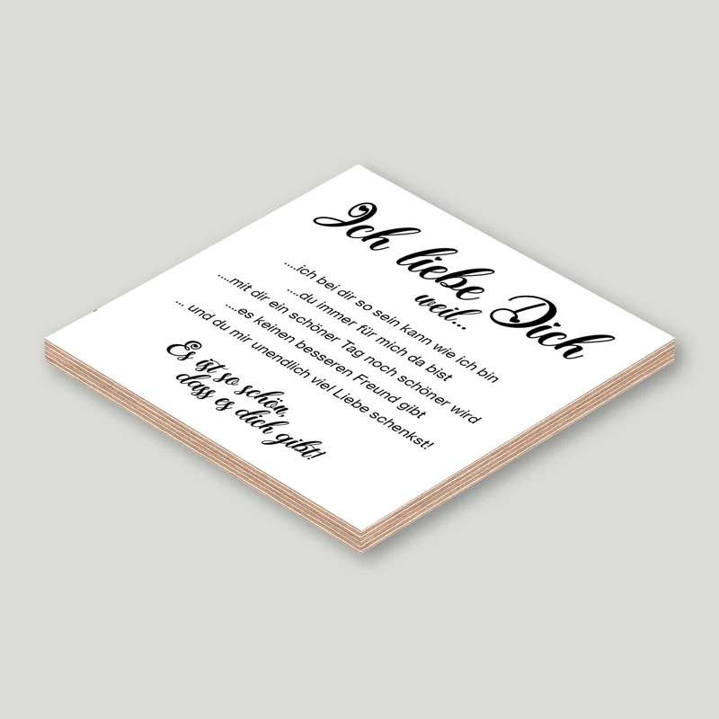 Holzschild "Ich liebe Dich" bedruckt 15x15cm Deko