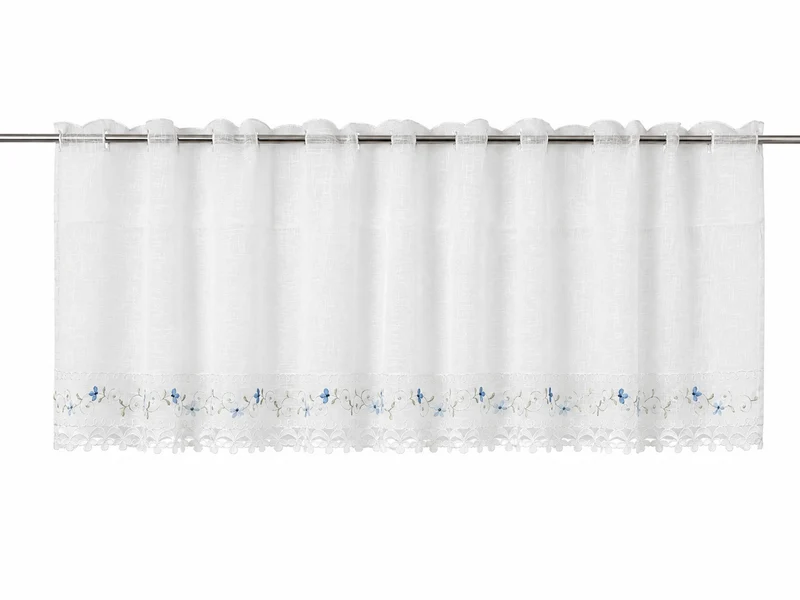 Scheibengardine Mara blau Leinenoptik HxB 150x45cm