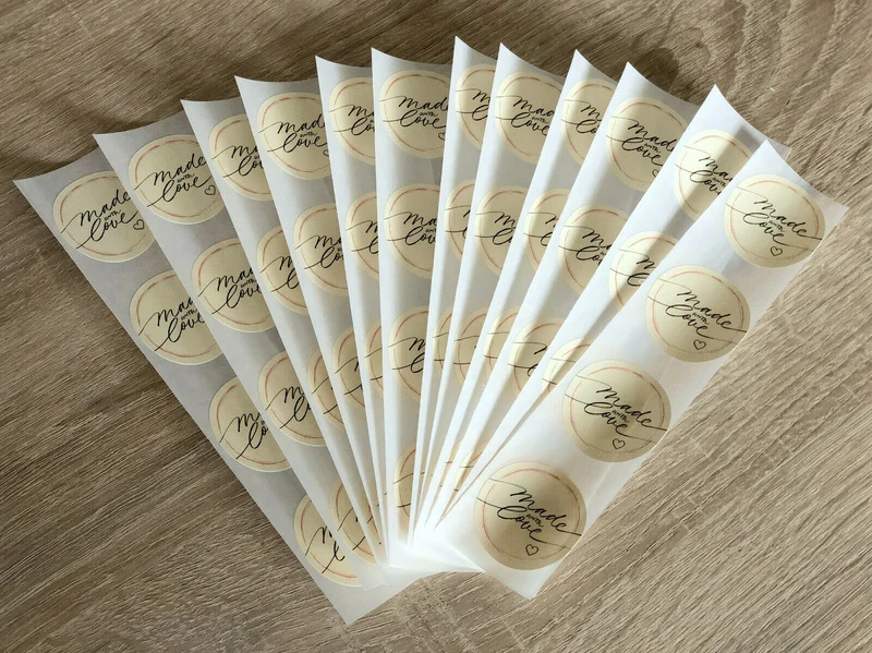 48x hochwertige Etiketten "Made with Love" rund hohe Klebekraft 4cm Aufkleber matt