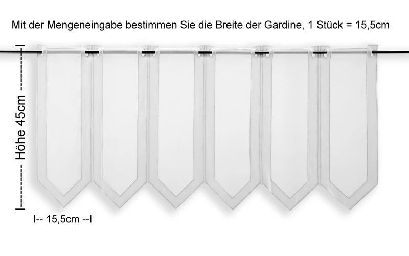 nach Maß Scheibengardine Dreieck Abschluss Höhe 45cm Bistrogardine weiß