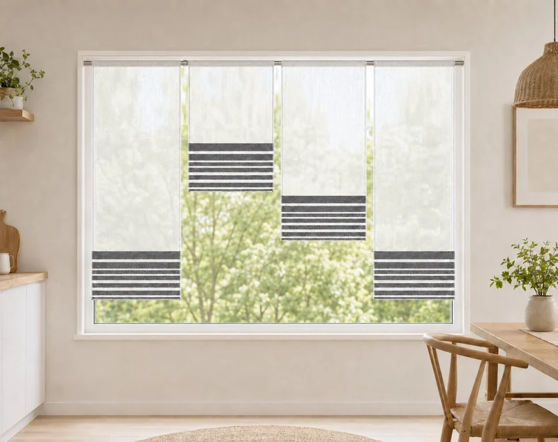 Design Mini Flächenvorhang Set anthrazit Scheibengardine 4028 4-tlg