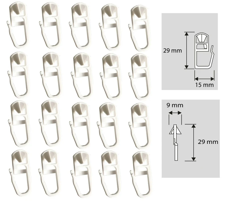 Klick-Gleiter Haken 3,5-4mm 20 Stück Gardinengleiter Innenlauf