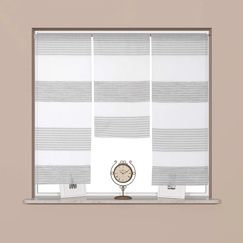 Design Mini Flächenvorhang Set weiß taupe Scheibengardine 4014-09