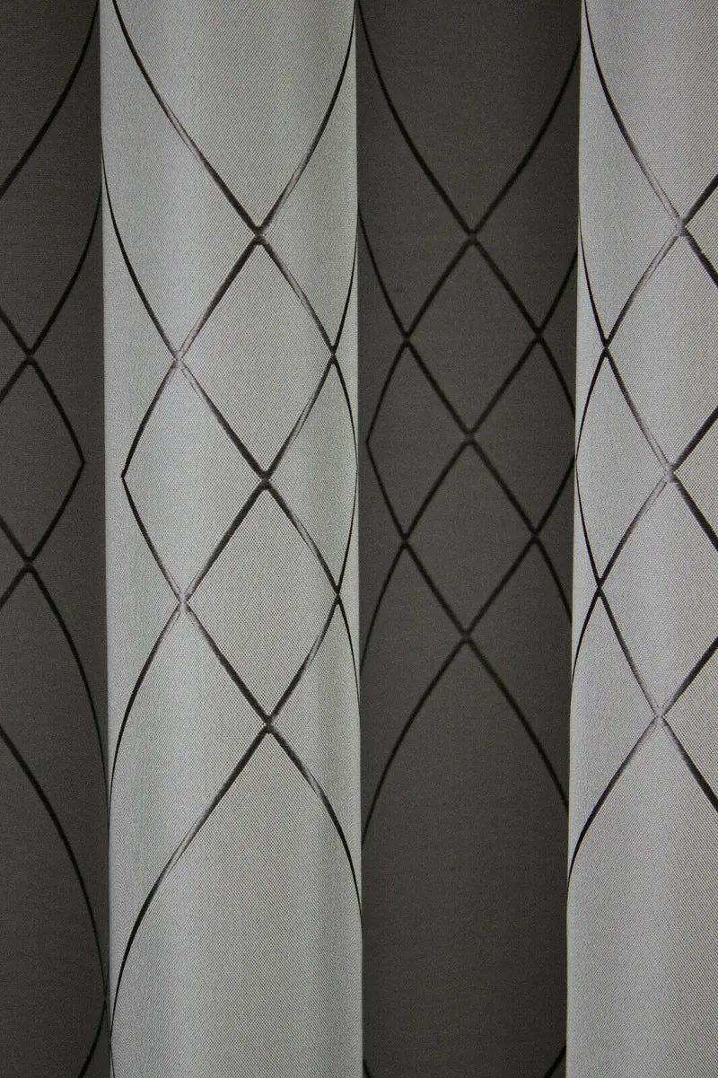 Ösenschal bestickt Raute grau silber BxH 140x245cm