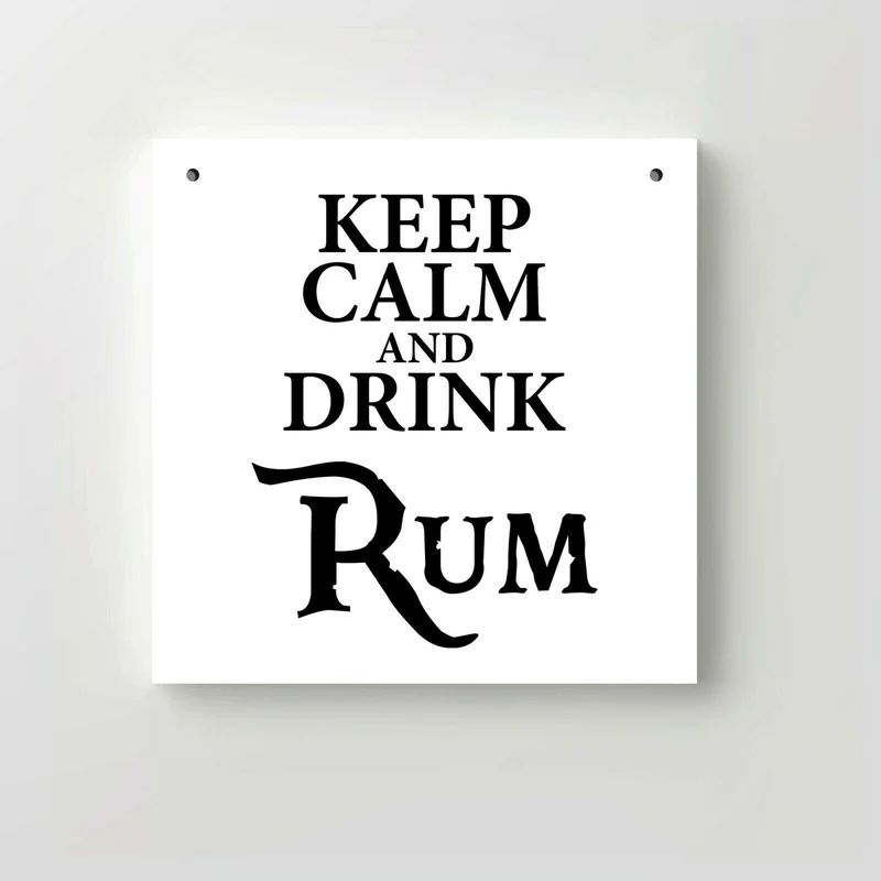 Holzschild "Keep calm and drink Rum" bedruckt 20x20cm Deko