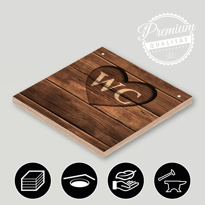 Holzschild "WC" bedruckt 20x20cm Deko
