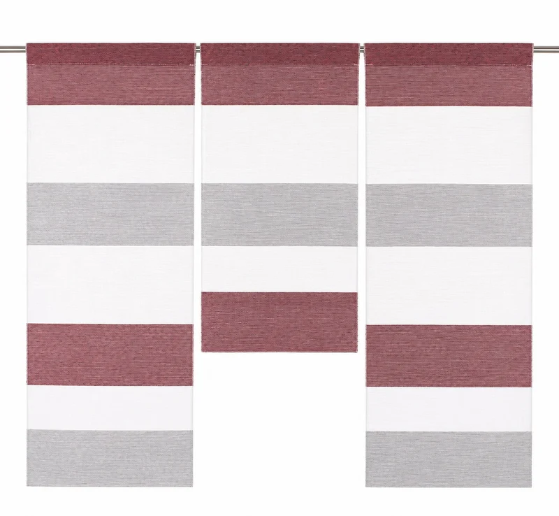 Design Mini Flächenvorhang Set rot grau Scheibengardine 2280-09