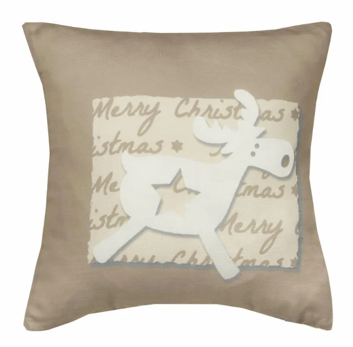 Kissenhülle Elch Weihnachten Reißverschluss 45x45cm beige Stern Winter Rentier