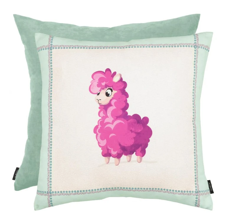 Kissenhülle lockiges Lama samtig kuschelig Reisverschluß 45x45cm pink Mädchen