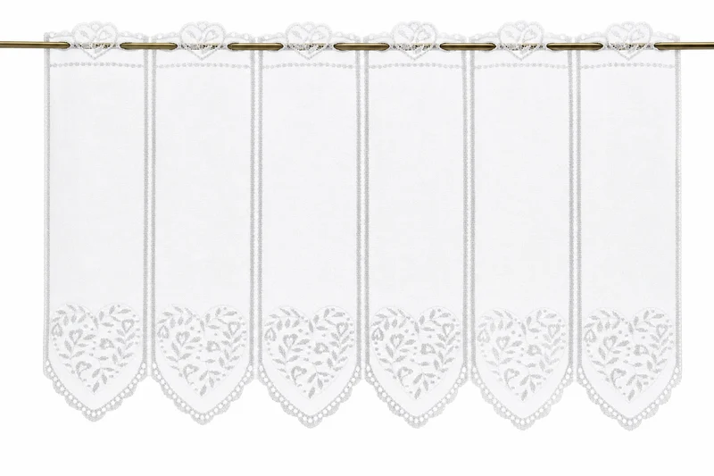 nach Maß Scheibengardine Jacquard Herz weiß Höhe 45/60cm Breite frei wählbar