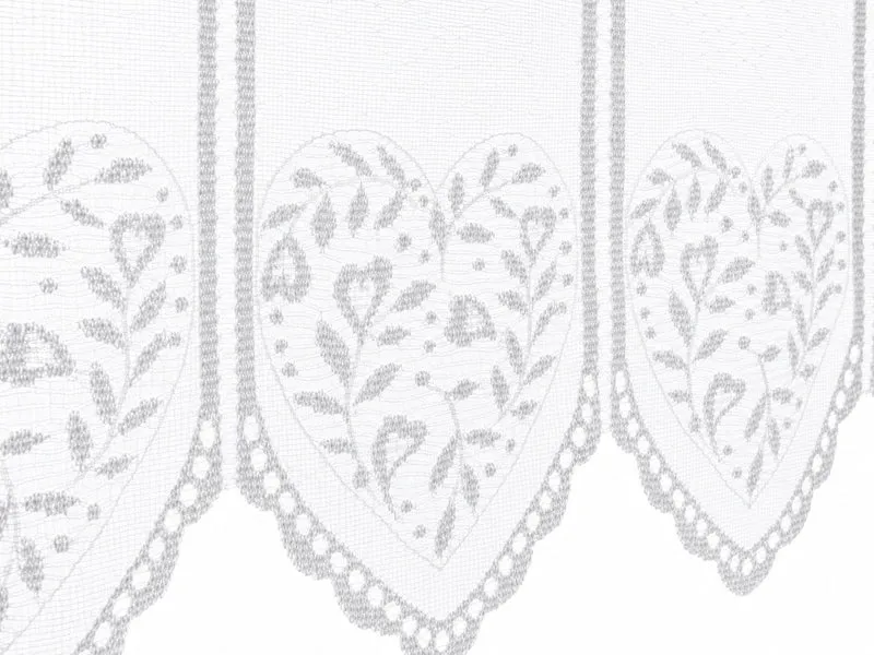 nach Maß Scheibengardine Jacquard Herz weiß Höhe 45/60cm Breite frei wählbar