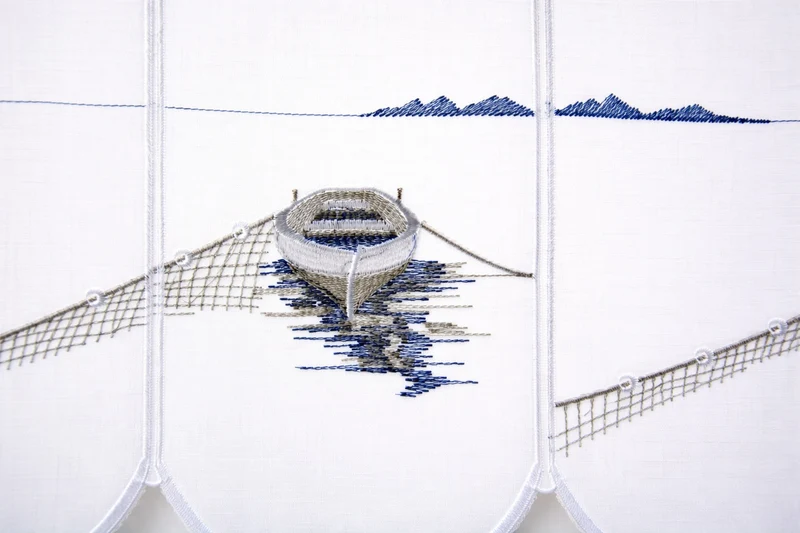 Scheibengardine Fischerboot nach Maß
