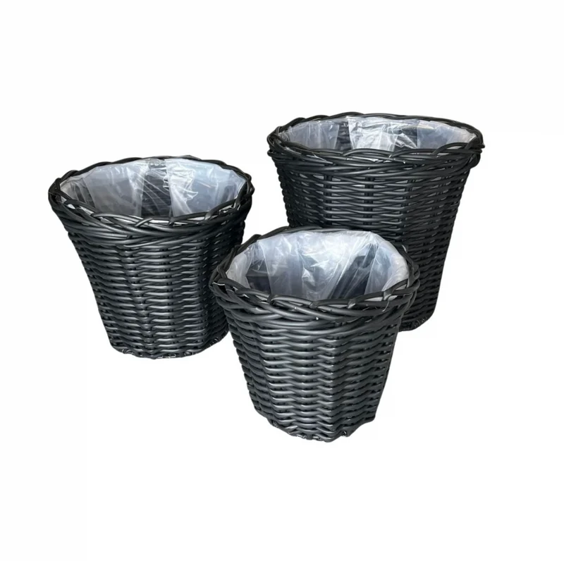 Pflanzenkörbe aus schwarzem Geflecht - 3 Stk.