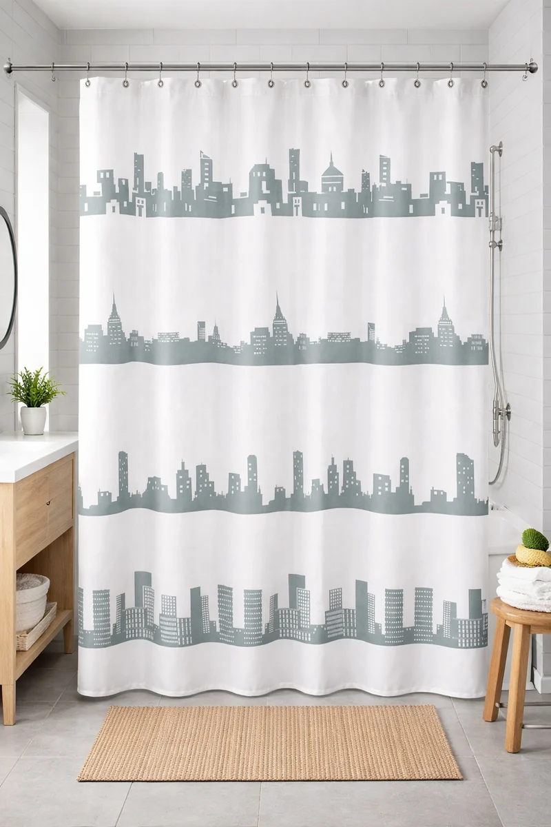 Textil-Duschvorhang Skyline grau weiß BxH 180x200cm