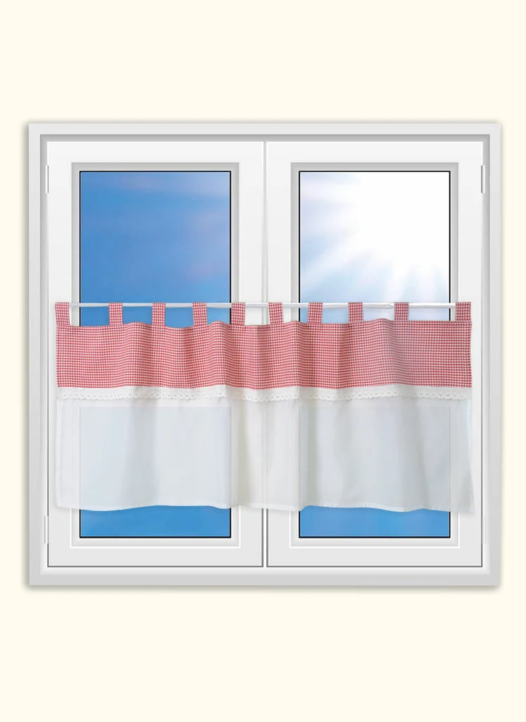 Design Schlaufen Scheibengardine Landhaus rot BxH 48x140cm