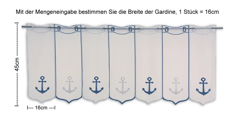 Scheibengardine Anker blau weiß nach Maß