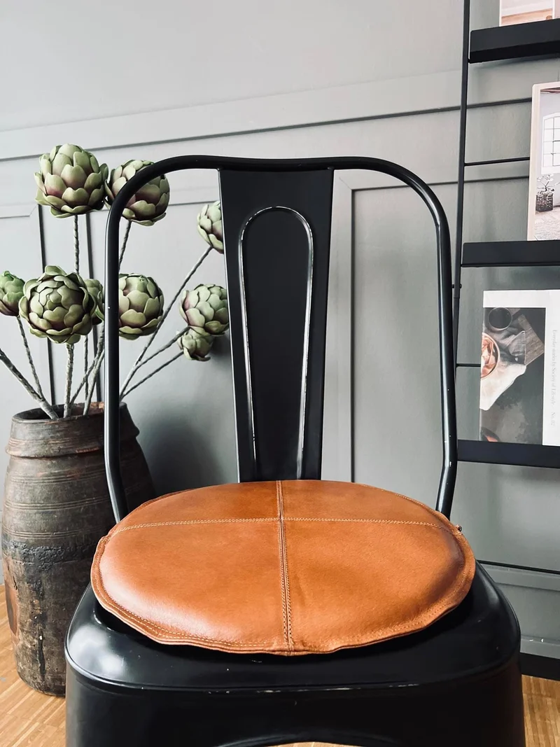 Sitzauflage aus Leder - Cognac Ø 38 cm