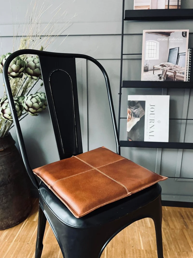 Sitzkissen aus Leder - Cognac 38x38cm