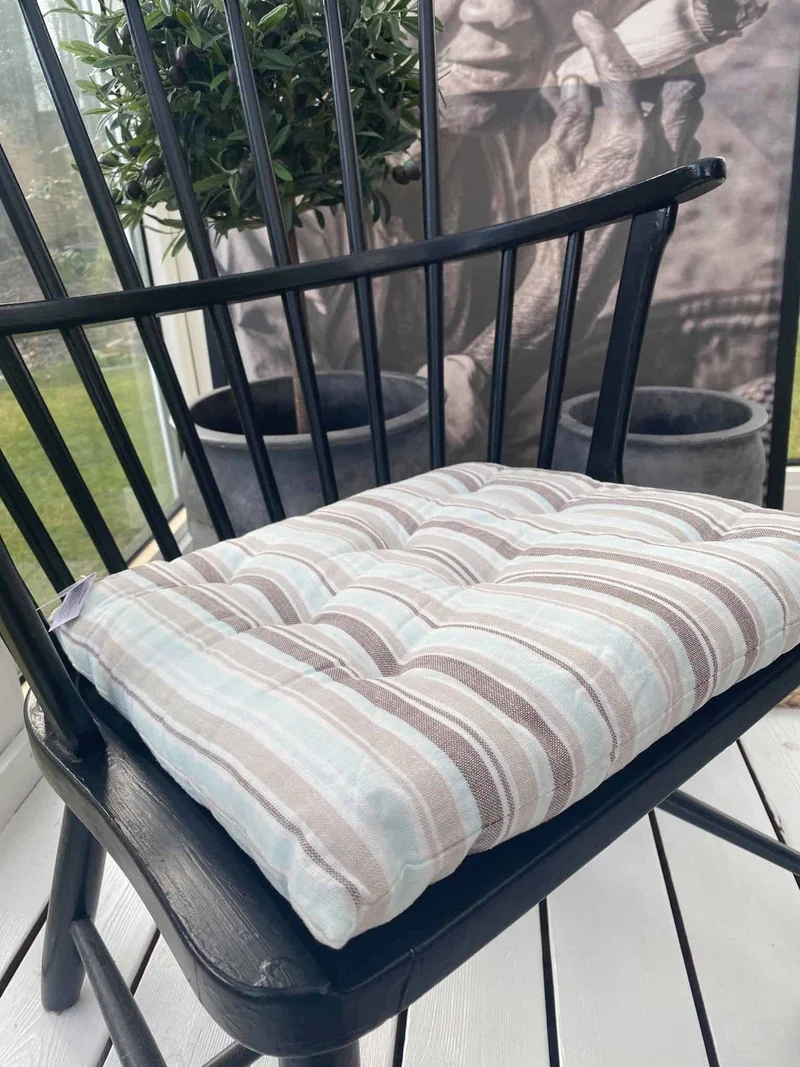 Futon-Kissen – Gestreift Hellblau / Sand – 40×40