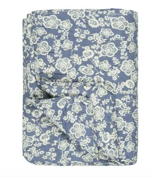 Quilt blau m/blumen