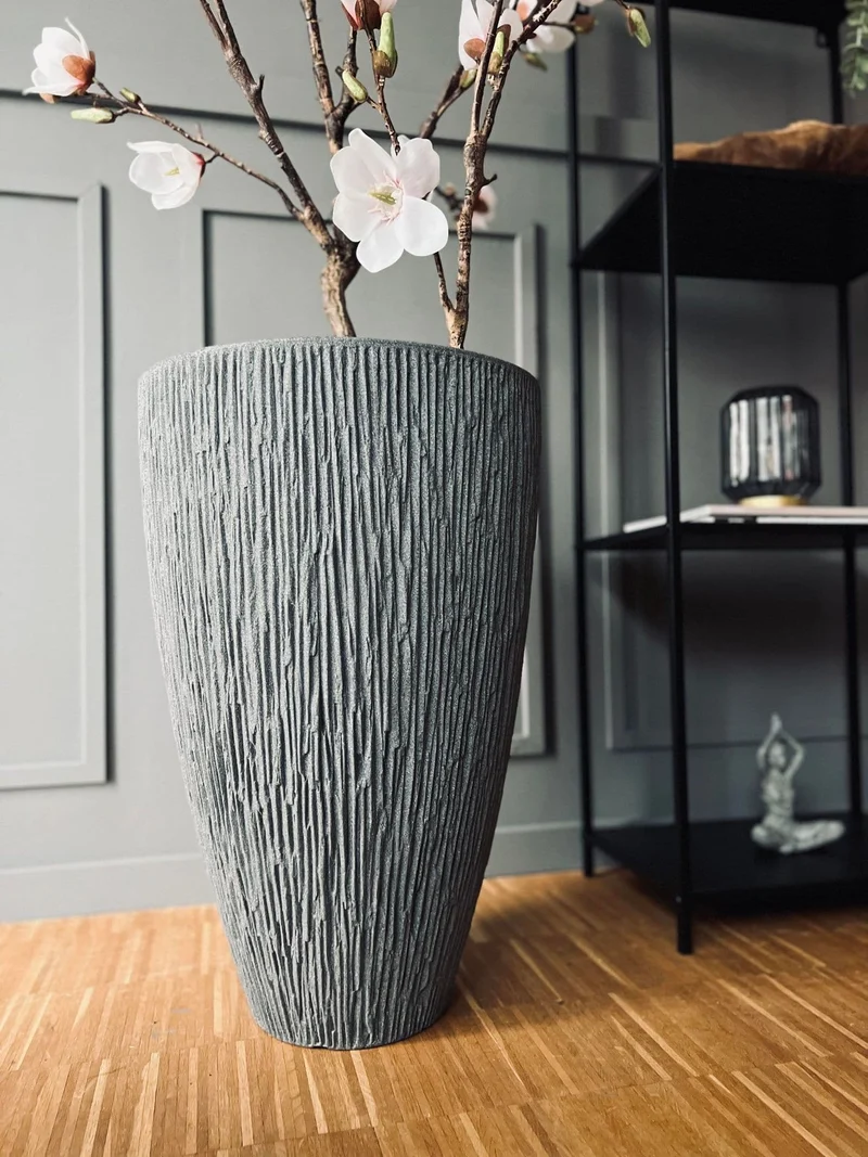 Pflanzkübel aus Kunststoff - geriffelt Grau 60 cm