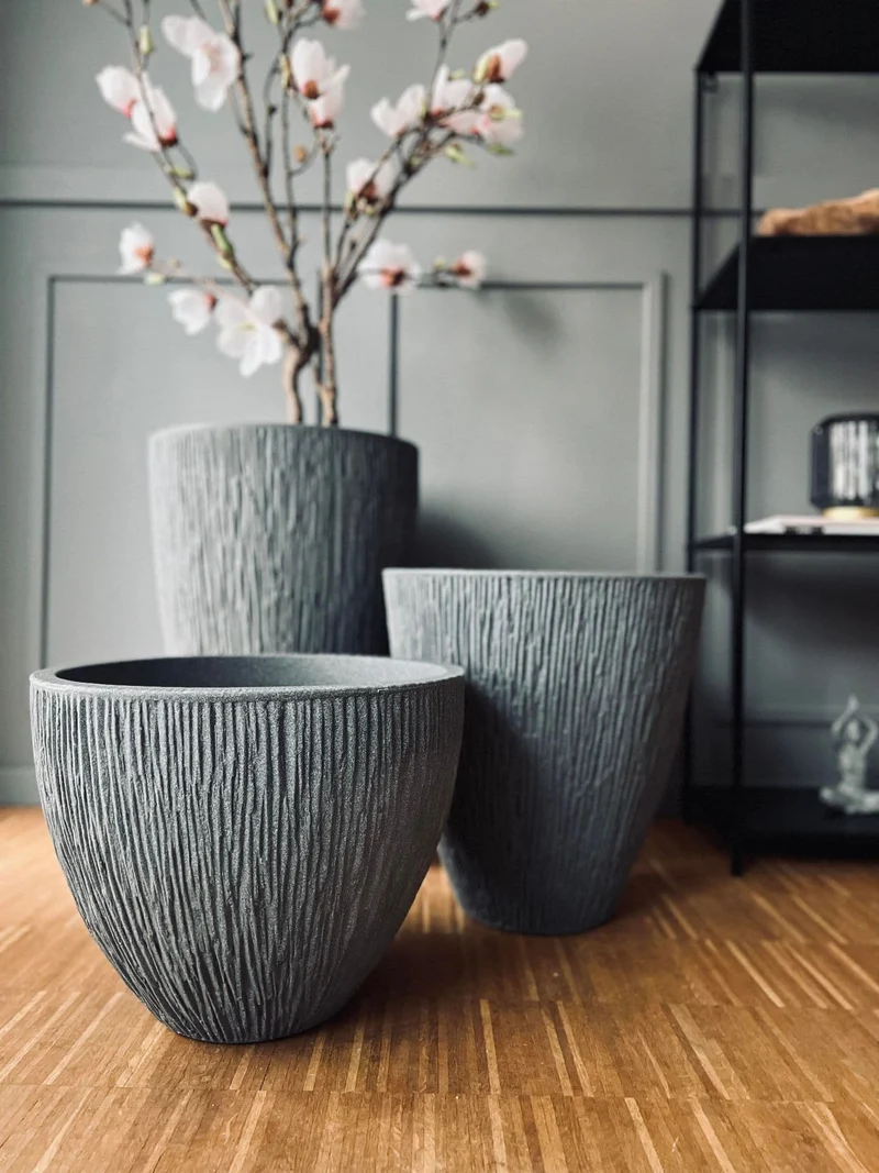 Pflanzkübel aus Kunststoff - geriffelt Grau 60 cm