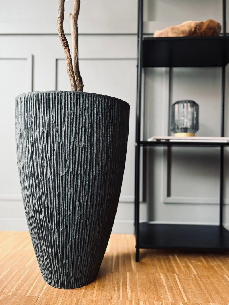 Plastiktopf - Geriffelt Koksgrau H 60 cm